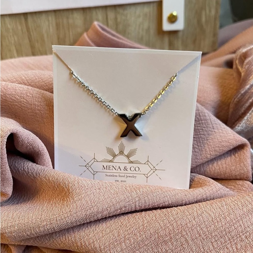 Silver 'X' Pendant Necklace Stainless Steel